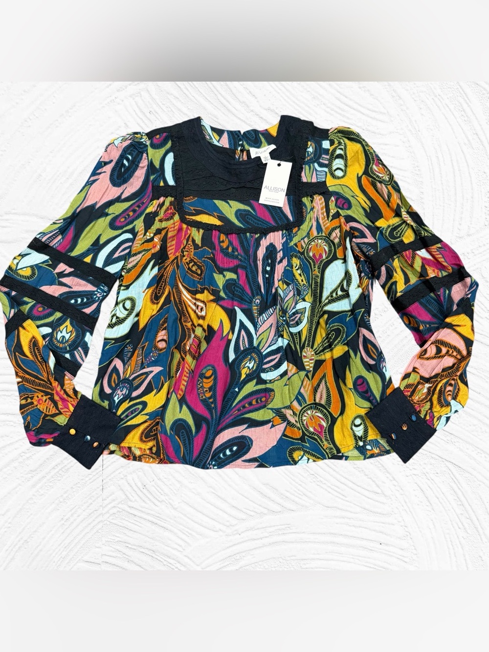 Allison New York Large Veronica Blouse Bold Paisley Boho Peasant Art to Wear